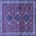 Square Machine Washable Persian Blue Traditional Rug, wshtr720blu