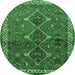 Round Machine Washable Persian Emerald Green Traditional Area Rugs, wshtr720emgrn