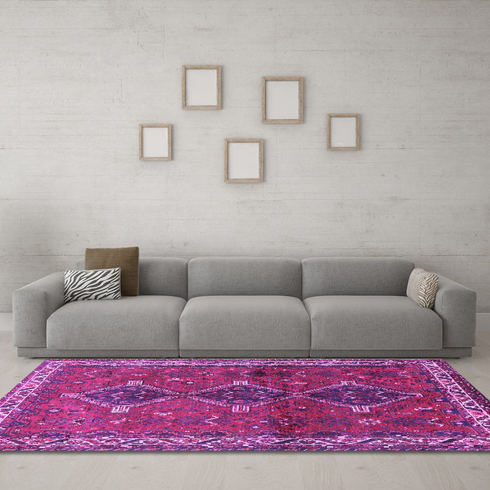 Machine Washable Persian Purple Traditional Area Rugs in a Living Room, wshtr720pur