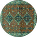 Round Persian Turquoise Traditional Rug, tr720turq
