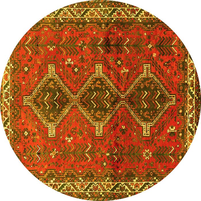 Round Machine Washable Persian Yellow Traditional Rug, wshtr720yw