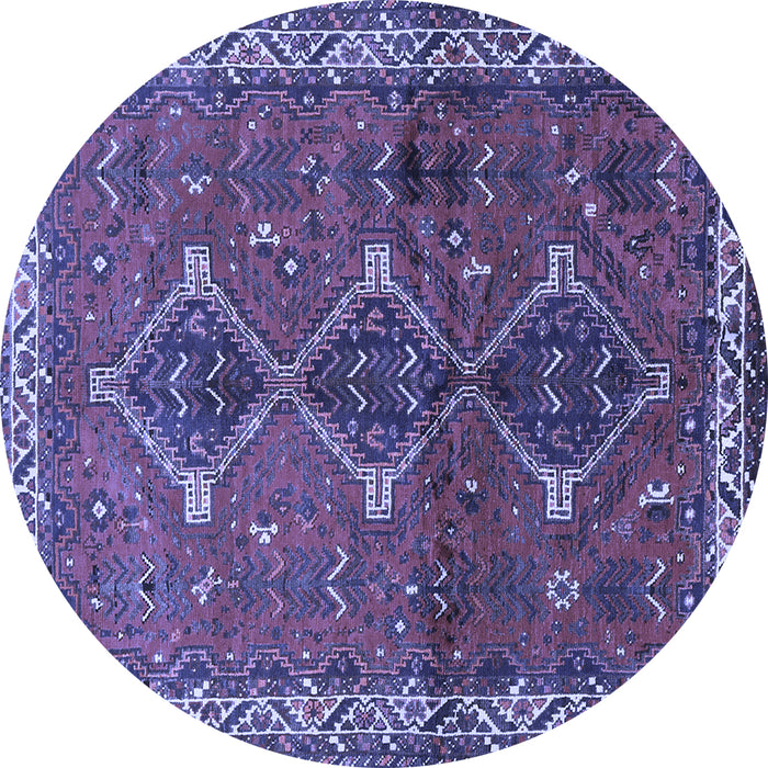 Round Machine Washable Persian Blue Traditional Rug, wshtr720blu