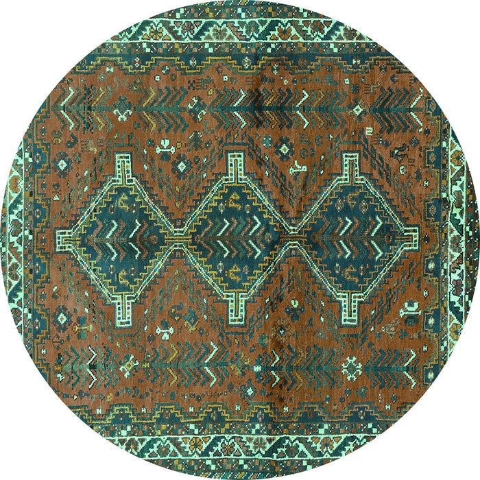 Round Machine Washable Persian Turquoise Traditional Area Rugs, wshtr720turq