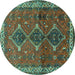 Round Machine Washable Persian Turquoise Traditional Area Rugs, wshtr720turq