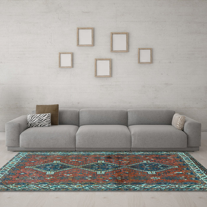 Machine Washable Persian Light Blue Traditional Rug in a Living Room, wshtr720lblu