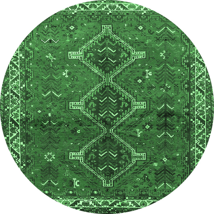 Round Persian Emerald Green Traditional Rug, tr720emgrn