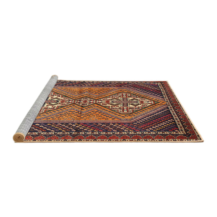 Sideview of Machine Washable Traditional Orange Brown Rug, wshtr721