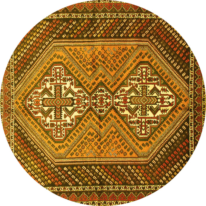 Round Machine Washable Persian Yellow Traditional Rug, wshtr721yw