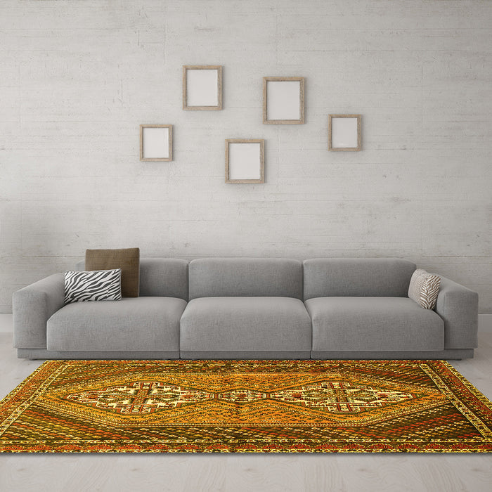 Machine Washable Persian Yellow Traditional Rug in a Living Room, wshtr721yw