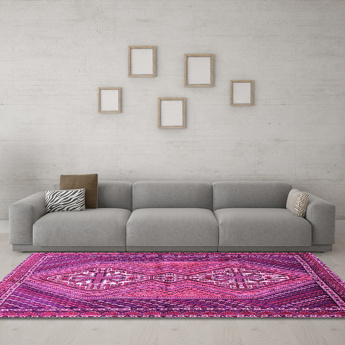 Machine Washable Persian Pink Traditional Rug in a Living Room, wshtr721pnk