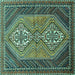 Square Machine Washable Persian Turquoise Traditional Area Rugs, wshtr721turq