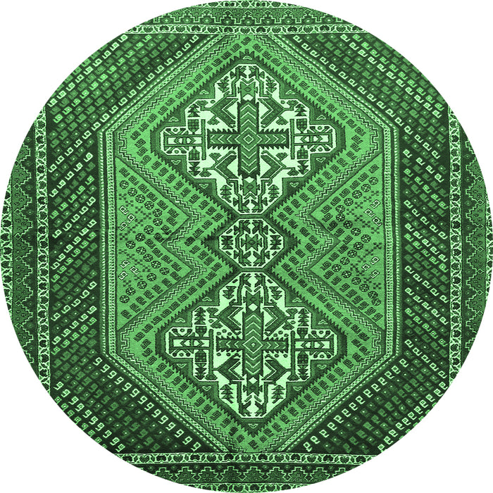 Round Machine Washable Persian Emerald Green Traditional Area Rugs, wshtr721emgrn