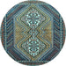 Round Machine Washable Persian Light Blue Traditional Rug, wshtr721lblu