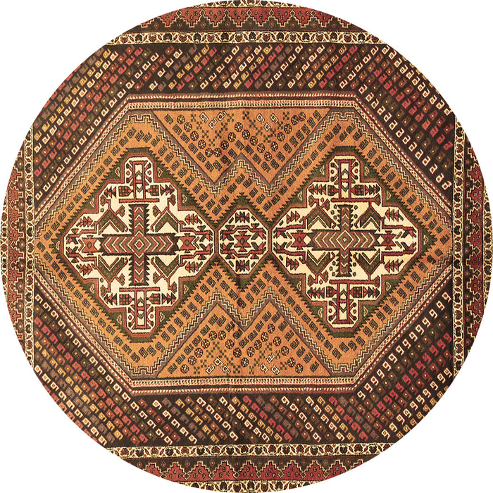 Round Machine Washable Persian Brown Traditional Rug, wshtr721brn
