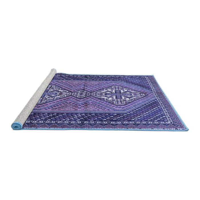 Sideview of Machine Washable Persian Blue Traditional Rug, wshtr721blu