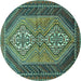 Round Machine Washable Persian Turquoise Traditional Area Rugs, wshtr721turq