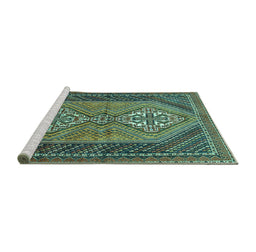 Sideview of Machine Washable Persian Turquoise Traditional Area Rugs, wshtr721turq