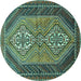Round Persian Turquoise Traditional Rug, tr721turq