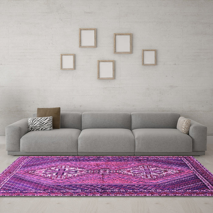 Machine Washable Persian Purple Traditional Area Rugs in a Living Room, wshtr721pur