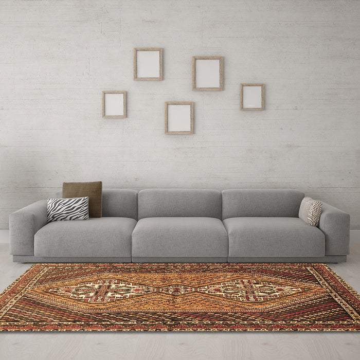 Machine Washable Persian Brown Traditional Rug in a Living Room,, wshtr721brn