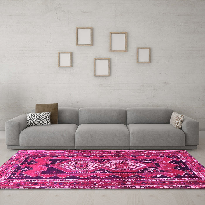 Machine Washable Southwestern Pink Country Rug in a Living Room, wshtr722pnk