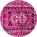 Round Machine Washable Southwestern Pink Country Rug, wshtr722pnk