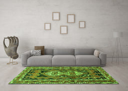 Machine Washable Southwestern Green Country Area Rugs in a Living Room,, wshtr722grn