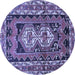 Round Machine Washable Southwestern Blue Country Rug, wshtr722blu