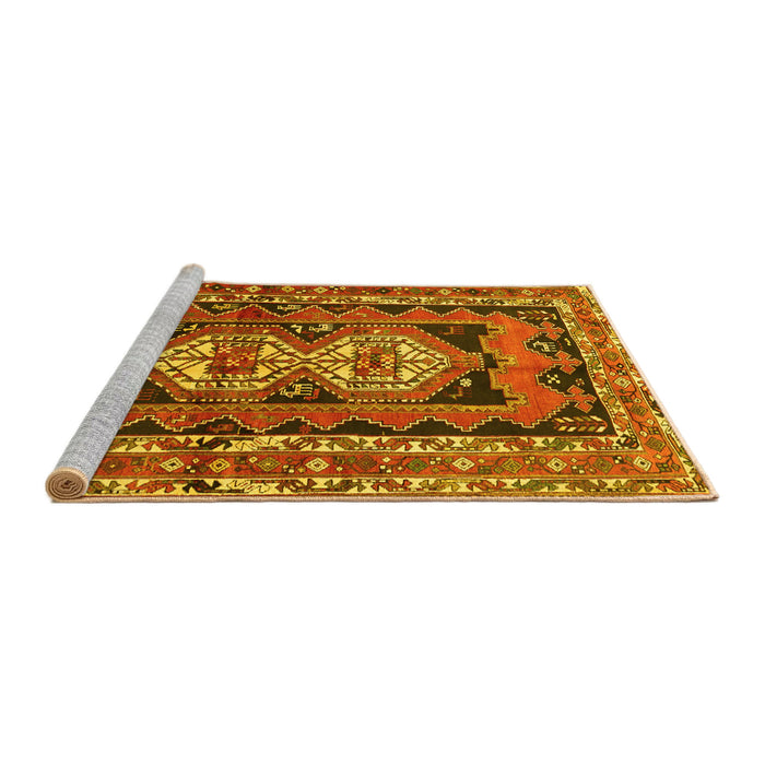 Sideview of Machine Washable Southwestern Yellow Country Rug, wshtr722yw