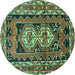 Round Machine Washable Southwestern Turquoise Country Area Rugs, wshtr722turq