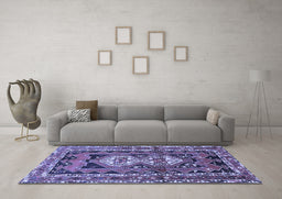 Machine Washable Southwestern Blue Country Rug in a Living Room, wshtr722blu