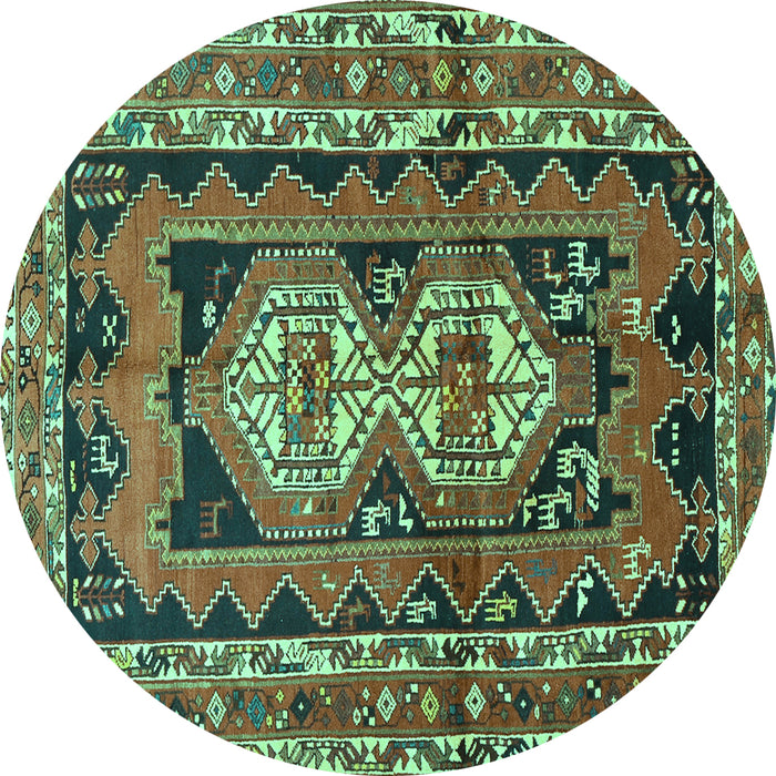 Round Southwestern Turquoise Country Rug, tr722turq