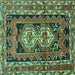 Square Machine Washable Southwestern Turquoise Country Area Rugs, wshtr722turq