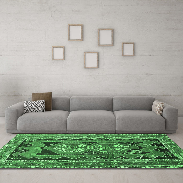 Machine Washable Southwestern Emerald Green Country Area Rugs in a Living Room,, wshtr722emgrn