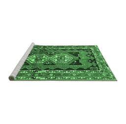Sideview of Machine Washable Southwestern Emerald Green Country Area Rugs, wshtr722emgrn