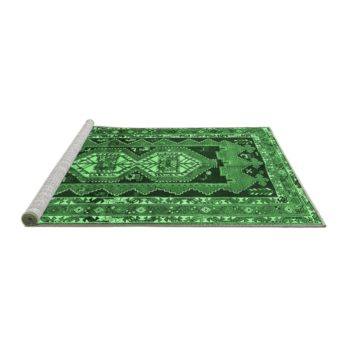 Sideview of Machine Washable Southwestern Emerald Green Country Area Rugs, wshtr722emgrn