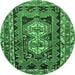 Round Southwestern Emerald Green Country Rug, tr722emgrn