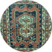 Round Southwestern Light Blue Country Rug, tr722lblu