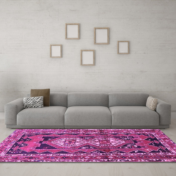 Machine Washable Southwestern Purple Country Area Rugs in a Living Room, wshtr722pur