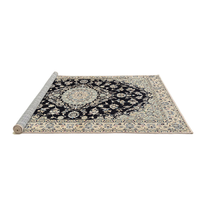 Sideview of Machine Washable Traditional Black Rug, wshtr723