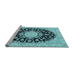Sideview of Machine Washable Medallion Light Blue Traditional Rug, wshtr723lblu