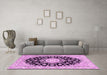 Machine Washable Medallion Pink Traditional Rug in a Living Room, wshtr723pnk