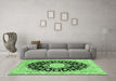 Machine Washable Medallion Green Traditional Area Rugs in a Living Room,, wshtr723grn