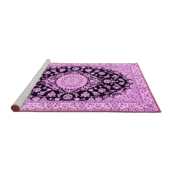 Sideview of Machine Washable Medallion Pink Traditional Rug, wshtr723pnk