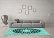 Machine Washable Medallion Turquoise Traditional Area Rugs in a Living Room,, wshtr723turq