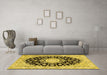 Machine Washable Medallion Yellow Traditional Rug in a Living Room, wshtr723yw