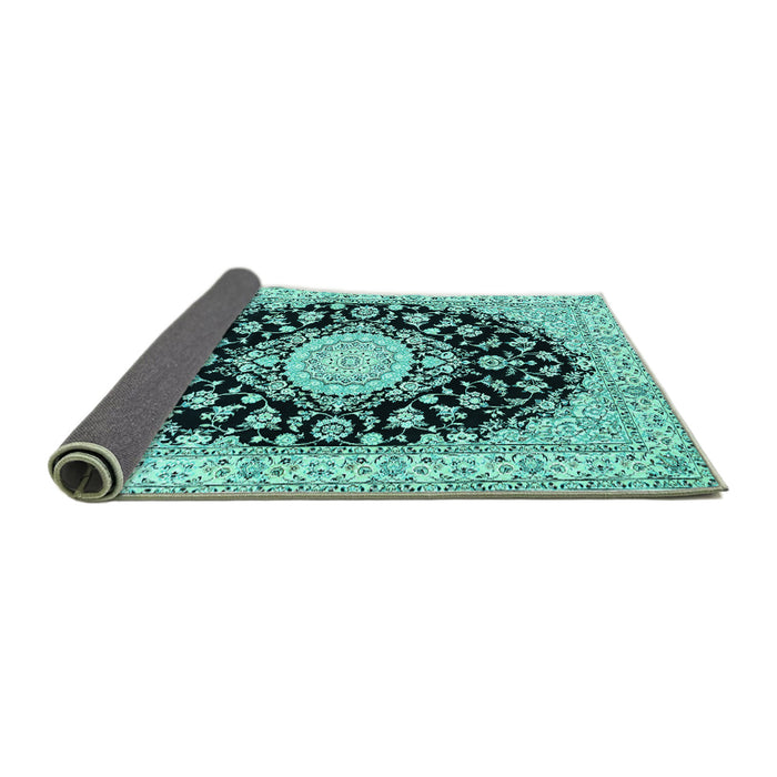 Sideview of Medallion Turquoise Traditional Rug, tr723turq