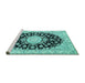 Sideview of Machine Washable Medallion Turquoise Traditional Area Rugs, wshtr723turq