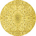 Round Machine Washable Medallion Yellow Traditional Rug, wshtr724yw