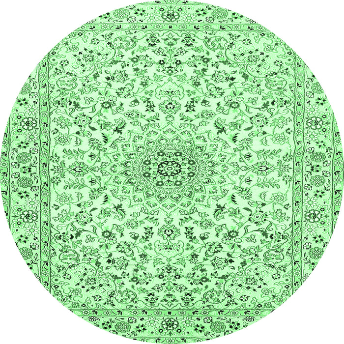 Round Machine Washable Medallion Emerald Green Traditional Area Rugs, wshtr724emgrn